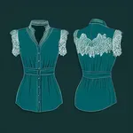 dark teal-colored blouse with lace trim image